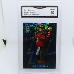 2016 Spectra Jameis Winston Neon Blue Prizm 6/60. GMA 10